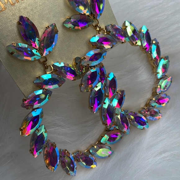 Gold Multicolour open circle earrings - Picture 6 of 12